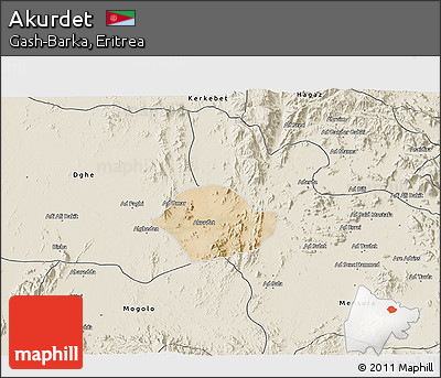 Satellite 3D Map of Akurdet, shaded relief outside
