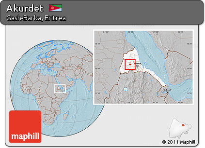 Gray Location Map of Akurdet, highlighted country, within the entire country, hill shading