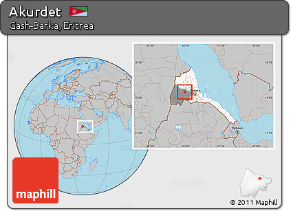 Gray Location Map of Akurdet, highlighted country, highlighted parent region, within the entire country