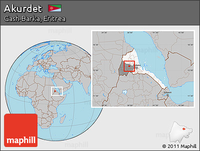 Gray Location Map of Akurdet, highlighted country, highlighted parent region, within the entire country
