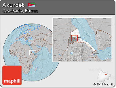 Gray Location Map of Akurdet, highlighted country, highlighted parent region, within the entire country, hill shading