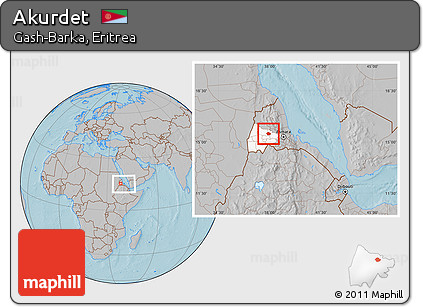 Gray Location Map of Akurdet, highlighted parent region, within the entire country, hill shading