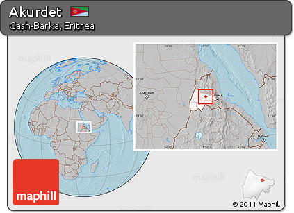 Gray Location Map of Akurdet, highlighted parent region, hill shading