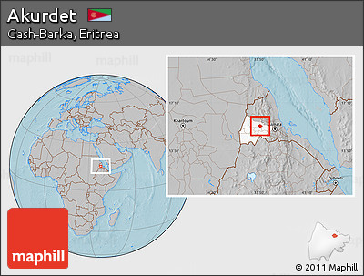 Gray Location Map of Akurdet, highlighted parent region, hill shading