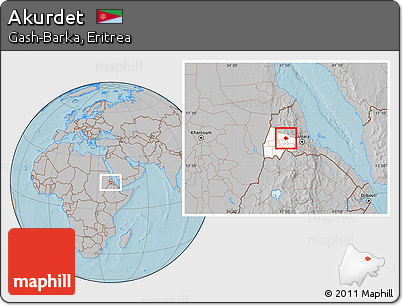 Gray Location Map of Akurdet, highlighted parent region, hill shading