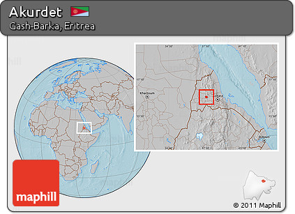 Gray Location Map of Akurdet, hill shading