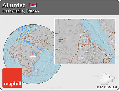 Gray Location Map of Akurdet, hill shading