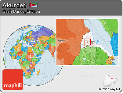 Political Location Map of Akurdet, highlighted country