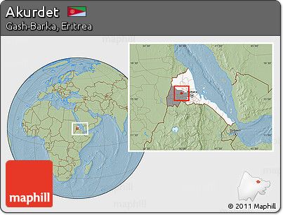Savanna Style Location Map of Akurdet, highlighted country, highlighted parent region, within the entire country, hill shading