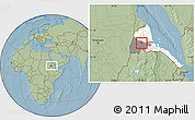 Savanna Style Location Map of Akurdet, highlighted country, highlighted parent region, hill shading