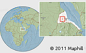 Savanna Style Location Map of Akurdet, highlighted country, hill shading