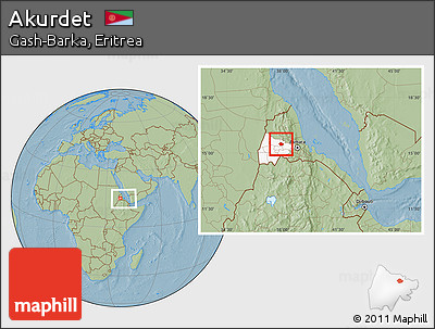 Savanna Style Location Map of Akurdet, highlighted parent region, within the entire country, hill shading