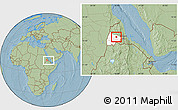 Savanna Style Location Map of Akurdet, highlighted parent region, within the entire country, hill shading