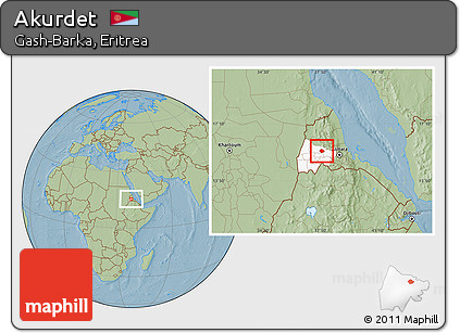 Savanna Style Location Map of Akurdet, highlighted parent region, hill shading