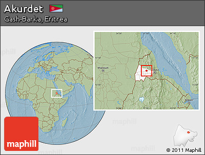 Savanna Style Location Map of Akurdet, highlighted parent region, hill shading