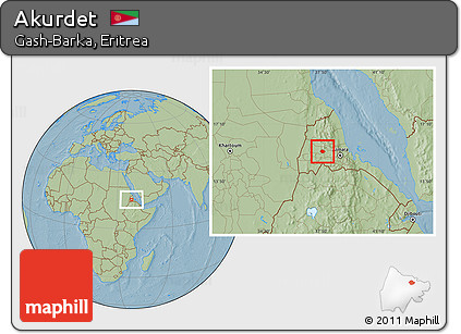 Savanna Style Location Map of Akurdet, hill shading