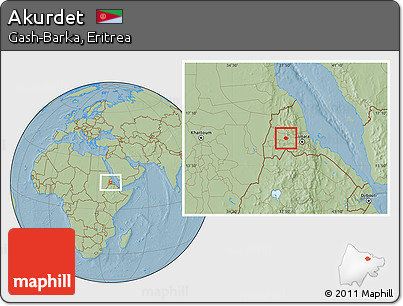 Savanna Style Location Map of Akurdet, hill shading