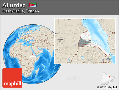 Shaded Relief Location Map of Akurdet, highlighted country, highlighted parent region
