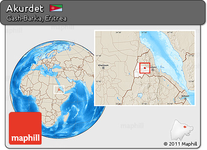 Shaded Relief Location Map of Akurdet, highlighted parent region