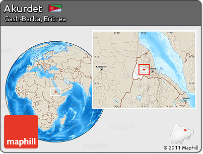 Shaded Relief Location Map of Akurdet, highlighted parent region