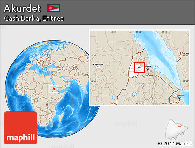 Shaded Relief Location Map of Akurdet, highlighted parent region