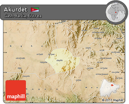 Physical Map of Akurdet, satellite outside