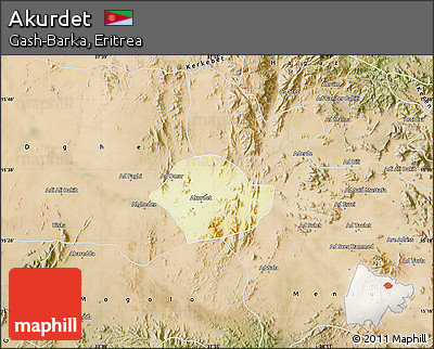 Physical Map of Akurdet, satellite outside