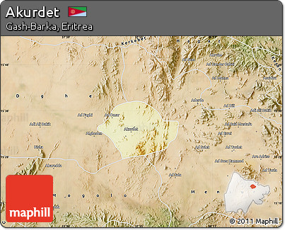 Physical Map of Akurdet, satellite outside