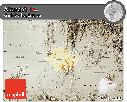 Physical Map of Akurdet, semi-desaturated