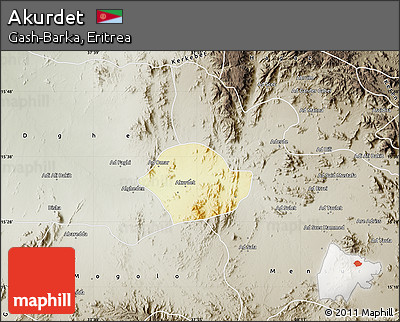 Physical Map of Akurdet, semi-desaturated