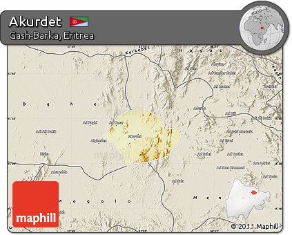 Physical Map of Akurdet, shaded relief outside