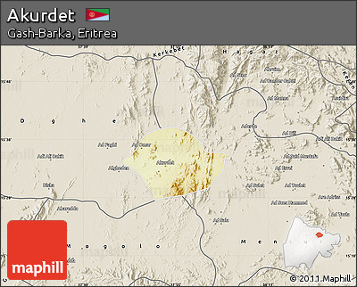 Physical Map of Akurdet, shaded relief outside