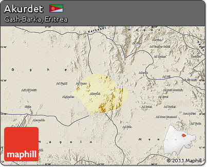 Physical Map of Akurdet, shaded relief outside