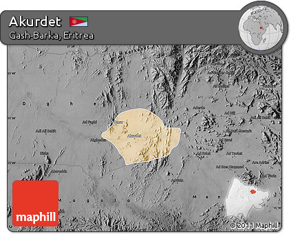 Satellite Map of Akurdet, darken, desaturated