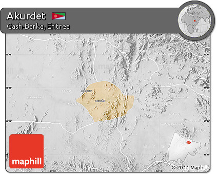 Satellite Map of Akurdet, lighten, desaturated