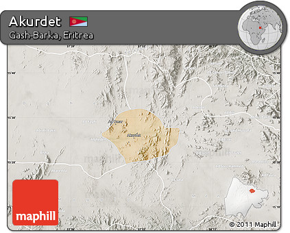 Satellite Map of Akurdet, lighten, semi-desaturated