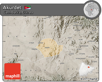 Satellite Map of Akurdet, semi-desaturated