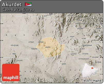 Satellite Map of Akurdet, semi-desaturated
