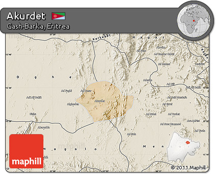 Satellite Map of Akurdet, shaded relief outside