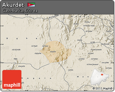 Satellite Map of Akurdet, shaded relief outside