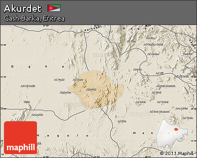 Satellite Map of Akurdet, shaded relief outside