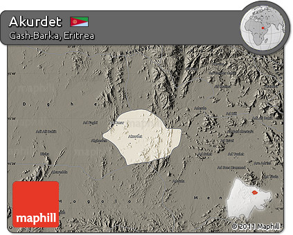 Shaded Relief Map of Akurdet, darken