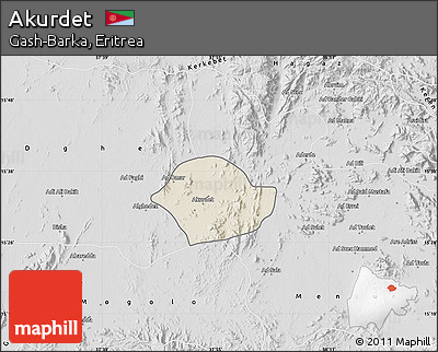 Shaded Relief Map of Akurdet, desaturated