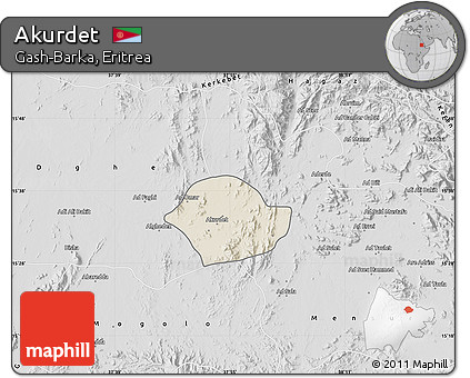 Shaded Relief Map of Akurdet, desaturated