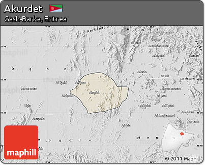 Shaded Relief Map of Akurdet, desaturated