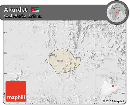 Shaded Relief Map of Akurdet, lighten, desaturated