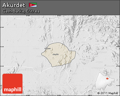 Shaded Relief Map of Akurdet, lighten, desaturated
