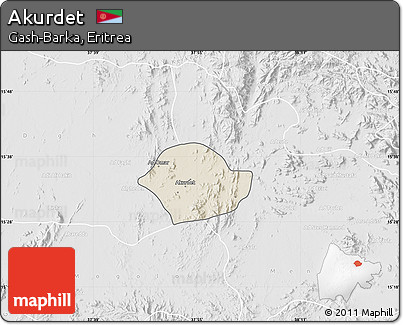 Shaded Relief Map of Akurdet, lighten, desaturated