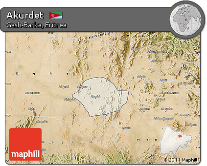 Shaded Relief Map of Akurdet, satellite outside