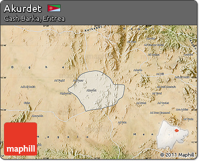 Shaded Relief Map of Akurdet, satellite outside